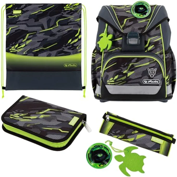 Herlitz Schulranzen Set 6-teilig Wild Panther, ergonomische ultraleichte Schultasche für 1. Klasse, 16 L, wasserabweisend, mit Sicherheitsreflektoren – Bild 1