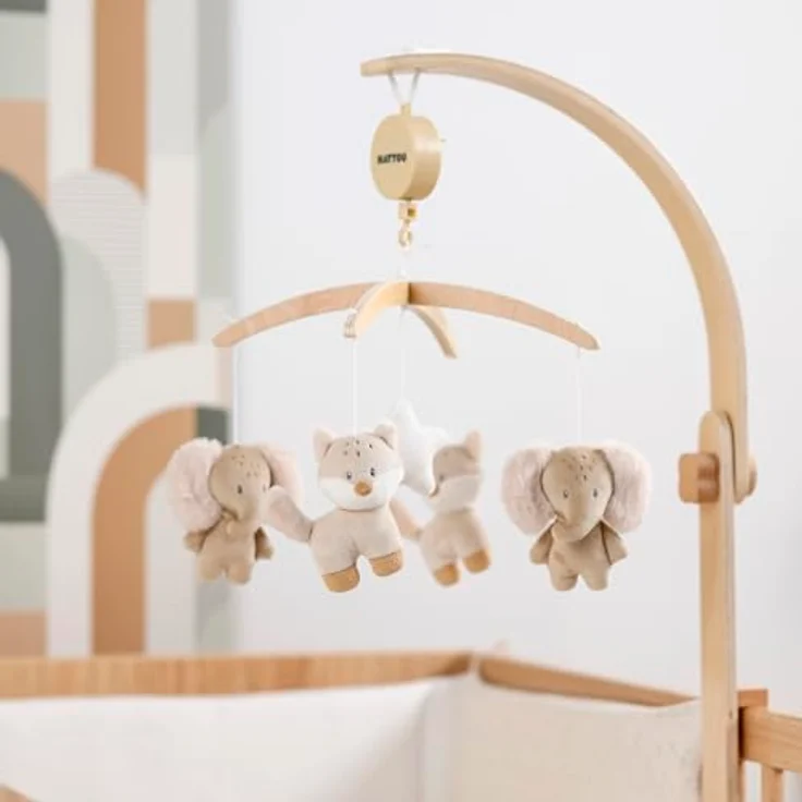 Nattou Mobile mit Spieluhr, Fuchs und Elefant, sanftes Wiegelied "La-Le-Lu", 50 cm, Flo Beige, Holz und Polyester, pflegeleicht, vegan und tierversuchsfrei – Bild 2