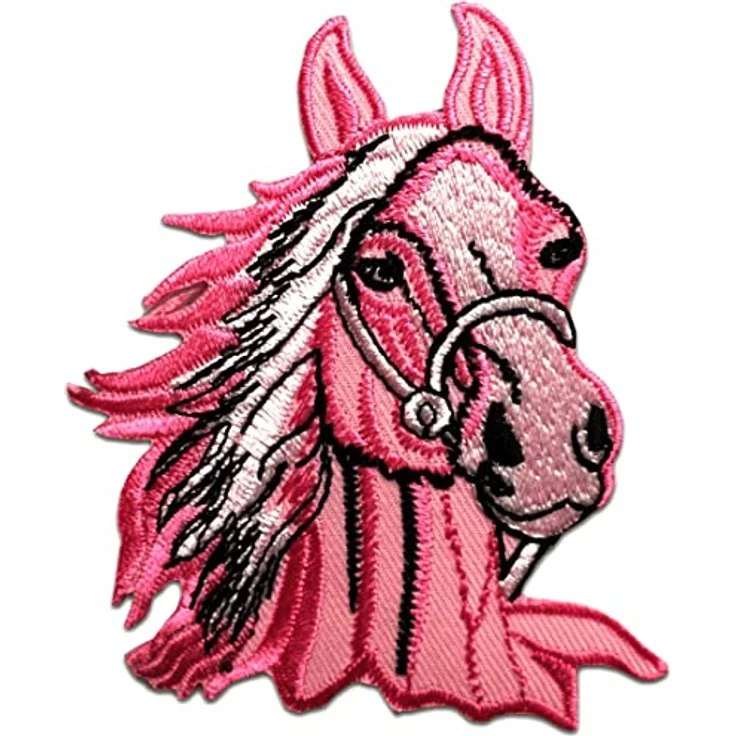 Pferd Hengst Tier - Aufnäher, Bügelbild, Aufbügler, Applikationen, Patches, Flicken, Zum Aufbügeln, Größe: 7,3 x 9 cm, Farbe:pink – Bild 1