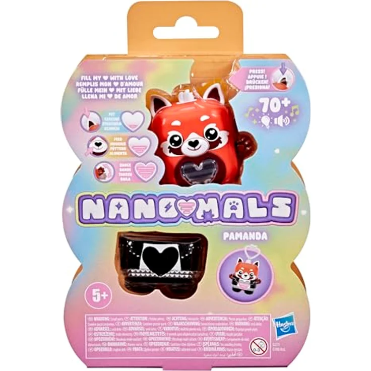Nano-Mals Pamanda, elektronisches Fidget-Tierchen mit farbwechselnder Herzanzeige, rot, inkl. ansteckbarem Rocker-Outfit und Clip für Schulranzen – Bild 2