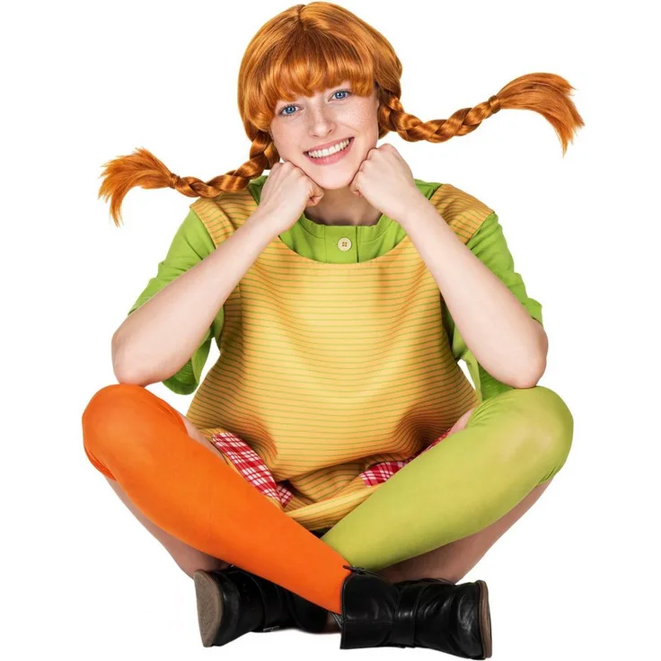 "Maskworld Kostüm-Perücke Pippi Langstrumpf Perücke - Akkurat frisierte Kunsthaar-Perücke, charakteristischer Pippi-Look, original für Erwachsene, 100% Polyester"