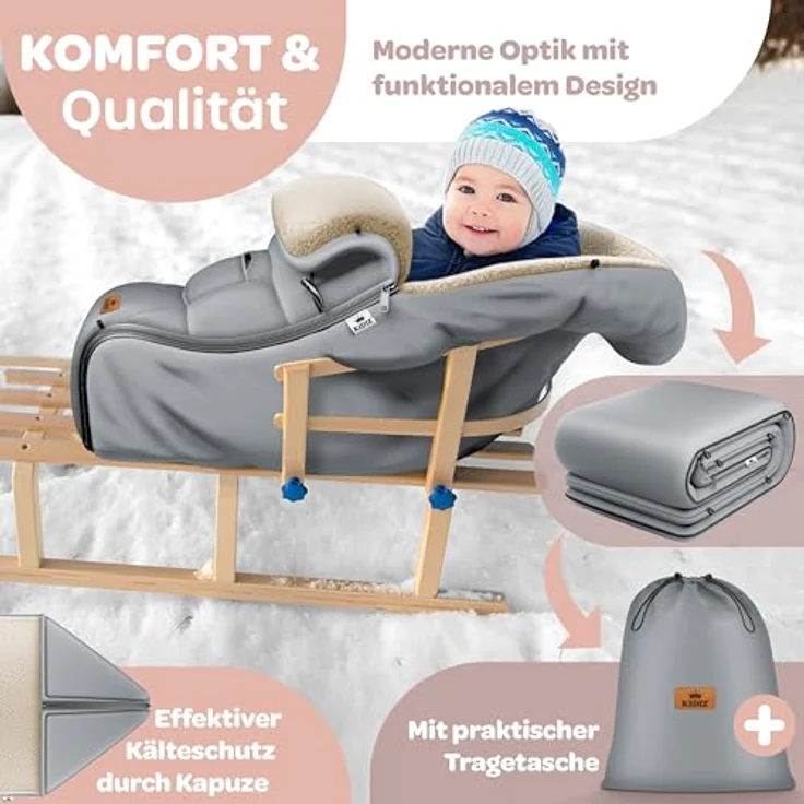 KIDIZ® Babyfußsack Baby Fußsack Winterfußsack Babyschale mit Reißverschluss Kuschelsack Babydecke Kinderwagen waschbar verschließbarer Kopfteil ,Tasche, passend für alle Kinderwagen Anthrazit – Bild 5
