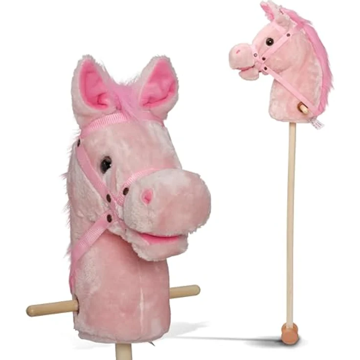 Pink Papaya Steckenpferd Sparkles, süßes Stoffspielzeug mit Soundfunktion – Gewieher und Galoppgeräusch, 65 cm mit Haltegriffen und Holzlaufrollen – Bild 1