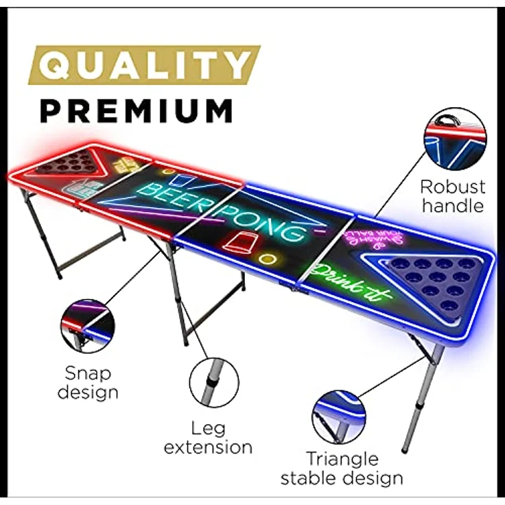 Offizieller Spotlight Beer Pong Tisch Set | Mit LED Beleuchtung | 1 Beer Pong Tisch + 2 Beer Pong Rack + 22 Rot Becher 53cl + 4 Ping-Pong-Bälle | OriginalCup® – Bild 6