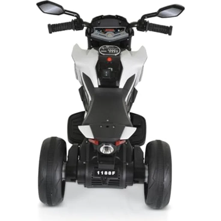 Moni Kinder Elektromotorrad Colombo, Scheinwerfer, zwei Motoren, MP3, bis 7 km/h, Farbe: weiß Uni – Bild 3