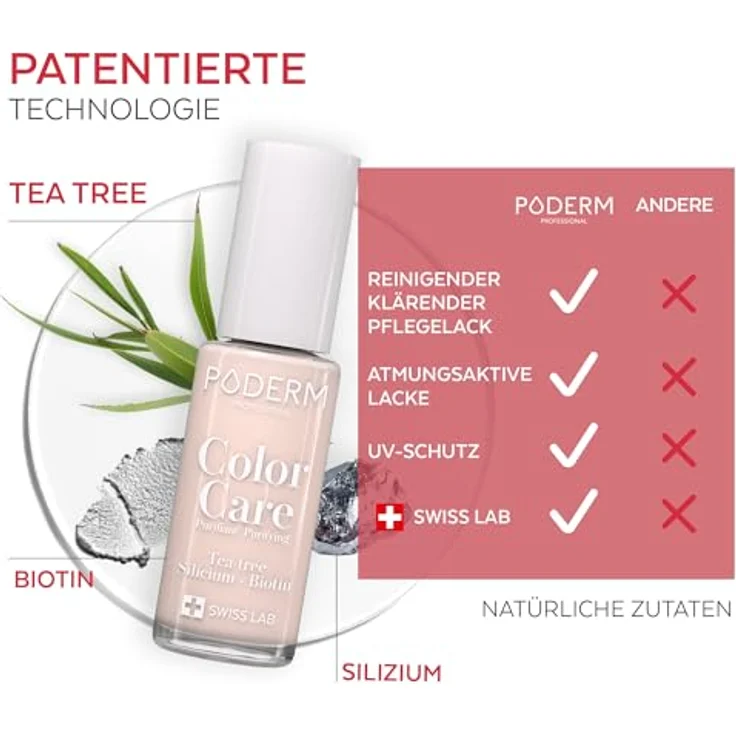 Poderm Vernis Color Care 903 Rose Poudrée, 8 ml Nagellack mit Teebaumöl zur Nagelpflege und Korrektur von Gelb- und Beschädigungen – Bild 4
