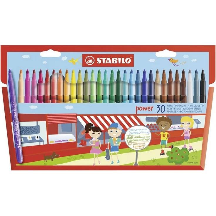 STABILO Filzstift STABILO power Filzstift - 2 mm - 30er Set, intensive Farbabgabe, auswaschbar, austrocknungssicher - Preisvergleich – Bild 1