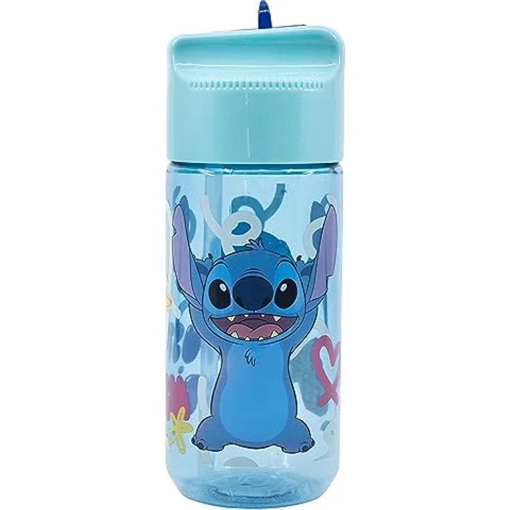 Stor Botella Plastico Stitch Palms, wiederverwendbare Kindertrinkflasche aus Ecozen, 430 ml, blau, BPA-frei, auslaufsicher