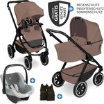 ABC Design Samba 2 3in1 Kinderwagen-Set, inkl. Babywanne und Babyschale Tulip, Dark Beige, mit UV-Schutz, Quick-Fold-Funktion und magnetischem Gurtsystem
