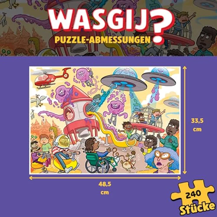 Wasgij Junior 4, Alien Invasion, 240-teiliges Kinderpuzzle aus umweltfreundlichen Materialien mit kreativen Herausforderungen für Kinder ab 8 Jahren – Bild 3