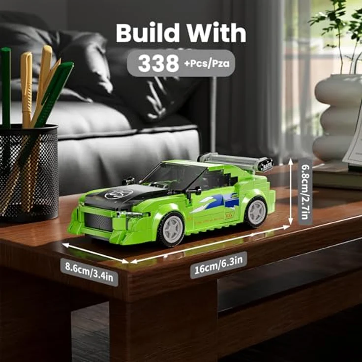 Mould King 27033 Technik Speed Champion Eclips Rennwagen, Klemmbausteine Modellauto mit Acryl Vitrine, 338 Teile – Bild 2