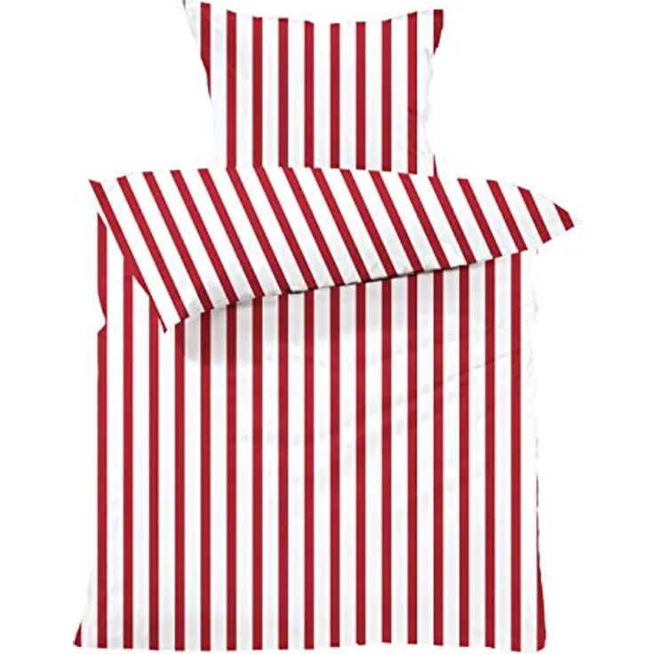 Lavea Bettwäsche Set - Viola 135 x 200cm + 80 x 80cm. Design: Breite Streifen - Farbe: Rot 100% Baumwolle. Hochwertig mit Reißverschluss. GOTS/Bio Zertifiziert.