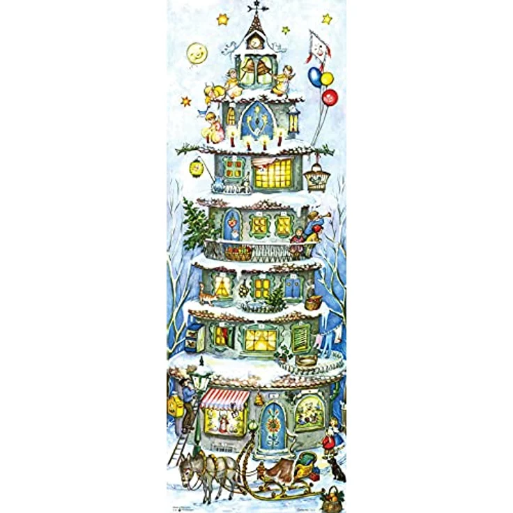 Richard Sellmer Verlag Adventskalender "Weihnachtsturm" von 1955, nostalgischer Nostalgie-Adventskalender mit Glitzer und Glimmer, Format A4 - Preisvergleich – Bild 1