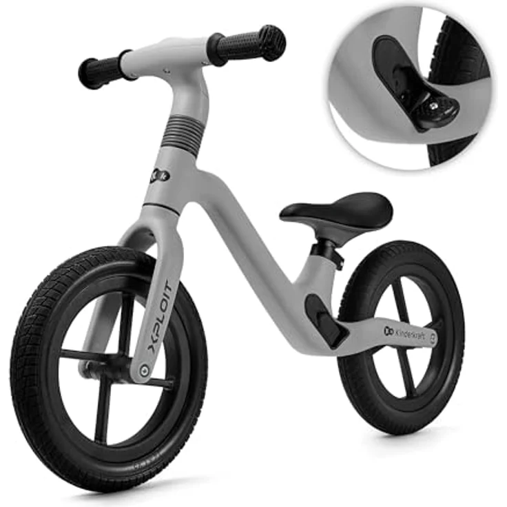 kk Kinderkraft XPLOIT Laufrad, Lernlaufrad mit verstellbarem Lenker und Sattel, 12 Zoll PU Räder, für Kinder ab 80 cm, grau – Bild 2