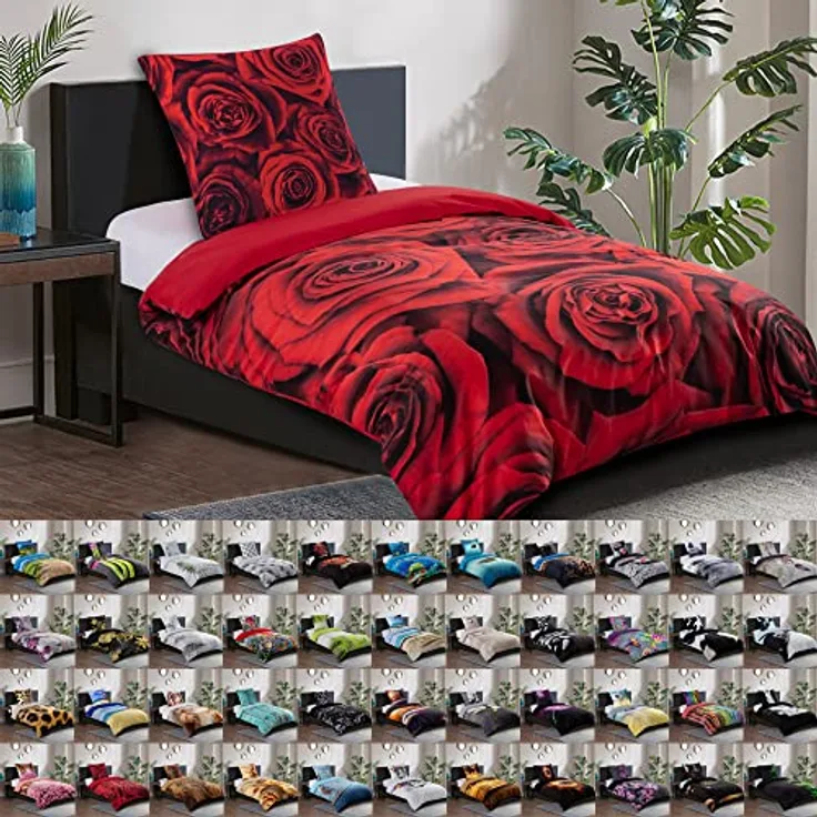 Sanilo® Bettwäsche Rosen 135x200 cm, 100% feinste Baumwolle, Wendebettwäsche, Oeko-TEX Zertifiziert - 2-teilig 135x200 cm