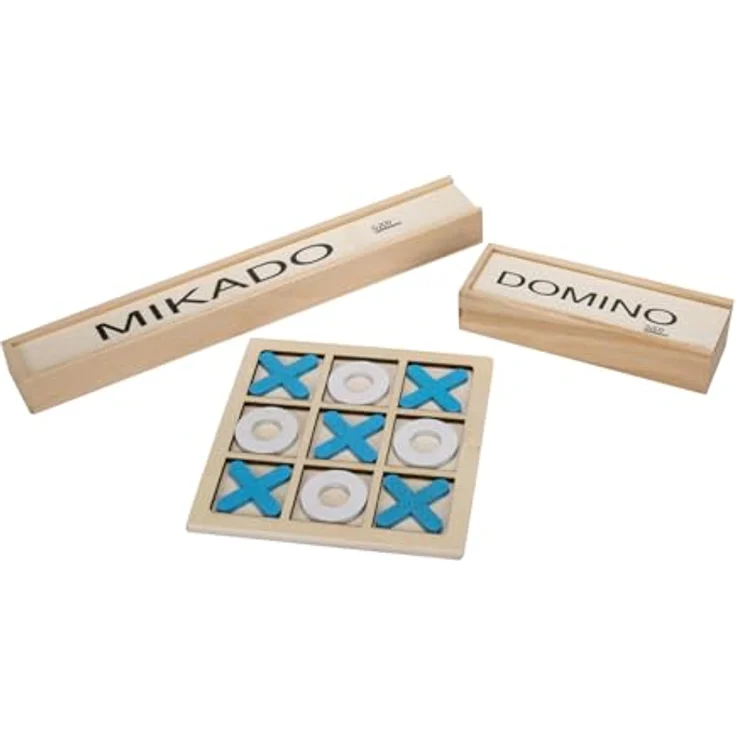 GICO Reisespiel Set, 3 klassische Holzspiele: Domino, Mikado und Tic Tac Toe für Kinder und Erwachsene - 7966 – Bild 2