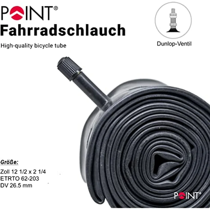 Point Fahrradschlauch ETRTO 62-203- Ventil DV, schwarz, 12.5x2 1/4, 08120001 – Bild 2