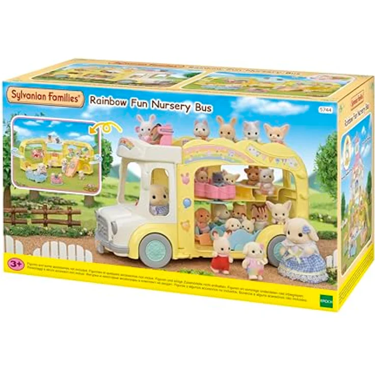 Sylvanian Families Erlebniskindergarten Bus Regenbogen (5744), 3stöckiger Spielzeug-Bus für bis zu 28 Figuren mit großem Spielplatz – Bild 2