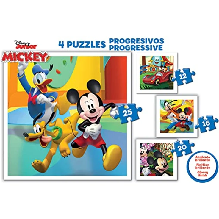 Educa - Mickeys Freunde, 4in1 Puzzleset mit 12/16/20/25 Teilen, Puzzle für Kinder ab 3 Jahren, Disney (19294) - Wunderschöne Motive von Mickey, Minnie, Donald, Goofy und Pluto, FSC-zertifiziert, umweltfreundlich hergestellt – Bild 2