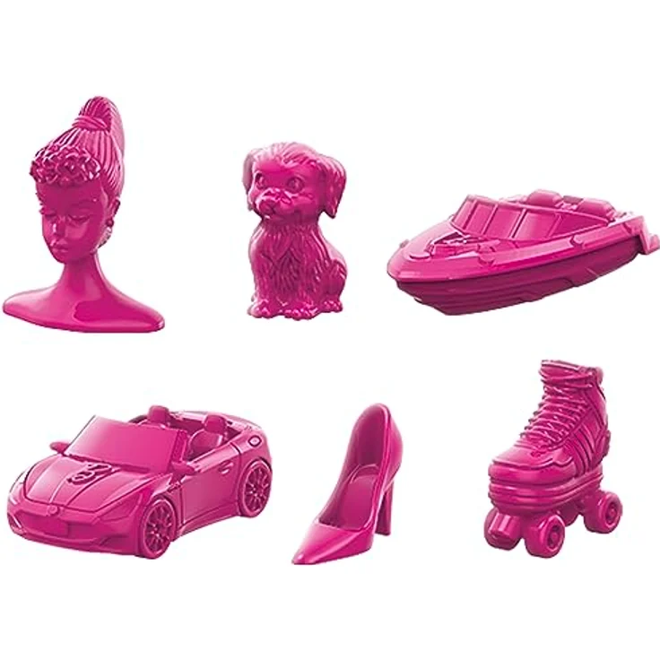 Monopoly Barbie Edition Brettspiel - Deutsche Fassung, 6 pinkfarbene Zinkspielfiguren, Traumhäuser und Traumkarriere-Karten – Bild 5