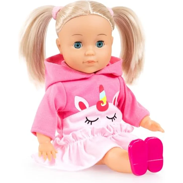 Bayer Design Charlene 33cm Little Love Puppe Haarpuppe Kleid Einhorn rosa, Anziehpuppe mit Küsschen-Geräusch – Bild 6