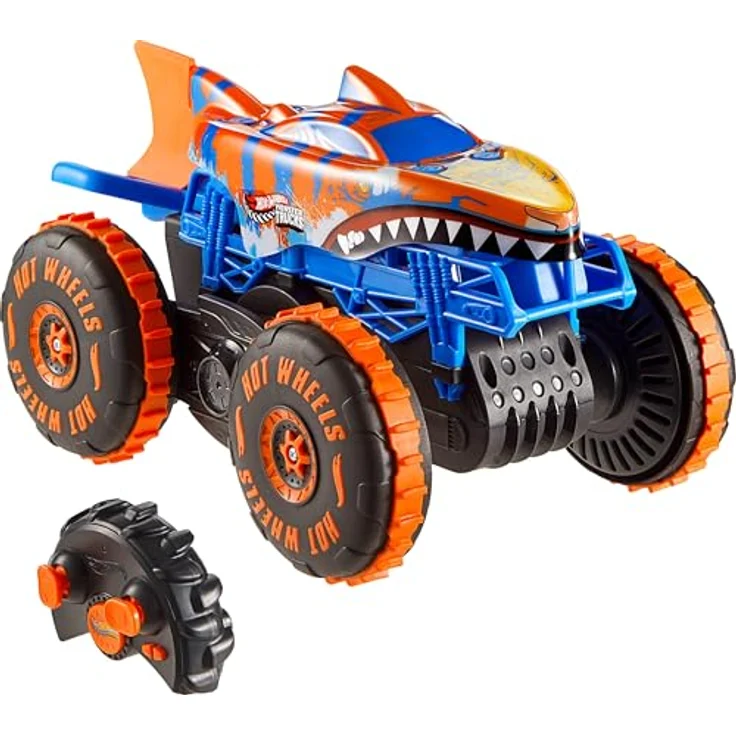 Hot Wheels RC Tiger Shark Climber, Fernbedienungs-Spielzeugfahrzeug mit 3 Spielmodi für Rennen, Klettern und Stunts, großer Maßstab, JFR39 – Bild 1