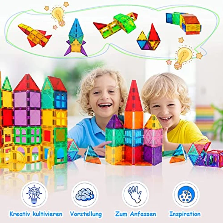 Magnetische Bausteine 64 Teile Magnetspielzeug Magnete Bauklötze Baukasten Kinder Magnetbausteine Perfekt für den Einsatz zu Hause, in Schulen, fürJungen und Mädchen 3 4 5 6 7 8 Jahre alt – Bild 2