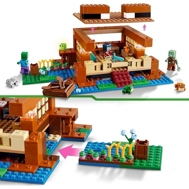 LEGO Minecraft Das Froschhaus, Spielzeug-Haus mit Figuren inkl. Zombie, Schleim und Ertrunkener, Plus Zubehör wie Spielzeug-Boot und Werkbank, Geschenk für Jungs und Mädchen ab 8 Jahren 21256 – Bild 3