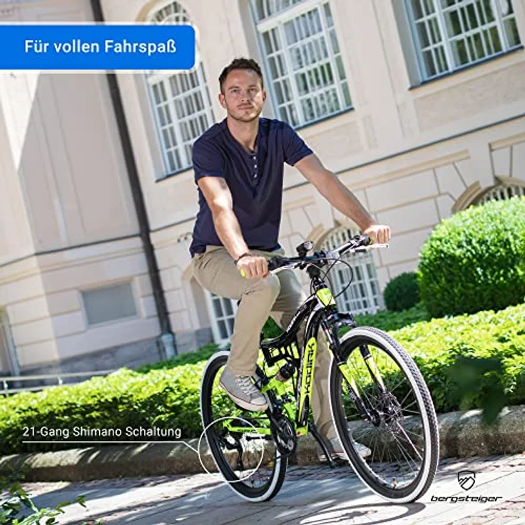 Bergsteiger Kodiak 26 Zoll, 29 Zoll Mountainbike, Scheibenbremse, Shimano 21 Gang-Schaltung, Vollfederung, Fully MTB für Jungen, Mädchen, Damen & Herren – Bild 4