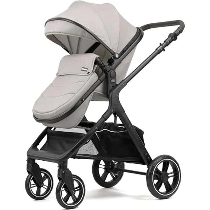 Pixini Nelio Kinderwagen Set 3in1 (taupe), individuell einstellbar mit Kunstlederbezug und großen Hinterrädern – Bild 3