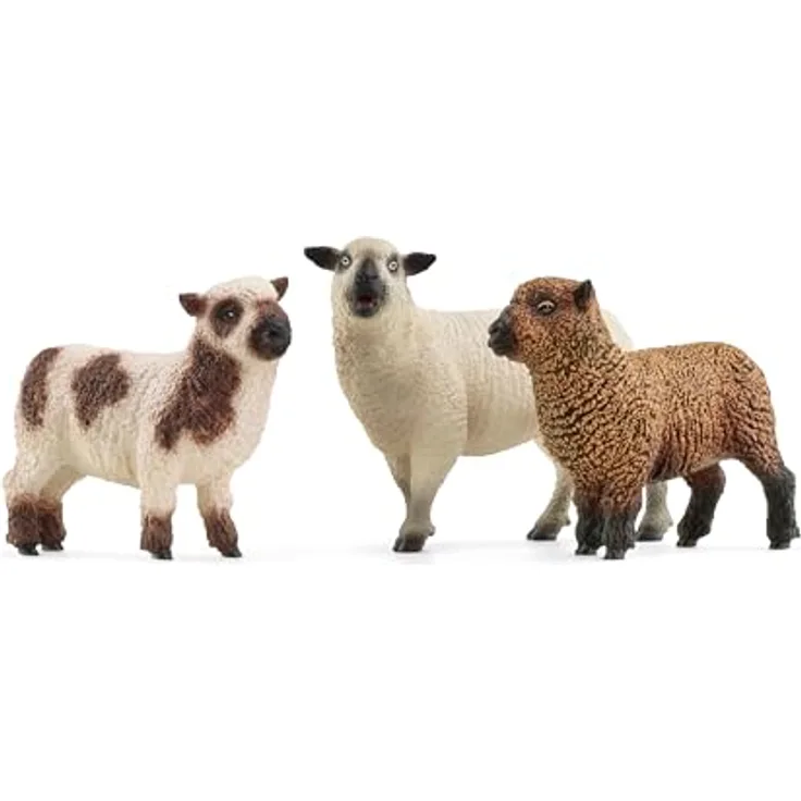 Schleich Schaffreunde (42660) Farm World, Set mit 3 Schafen in braun, gefleckt und weiß