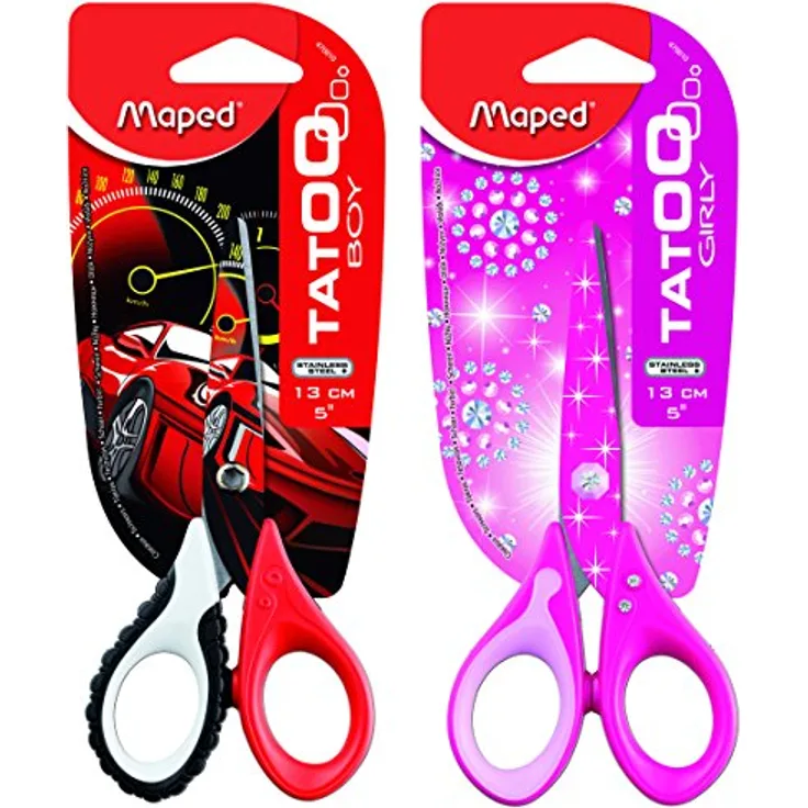 MAPED Papierscheren 470010, Craft Scissors Tatoo, 13 cm, Bedruckte Klingen, Abgerundete Spitze