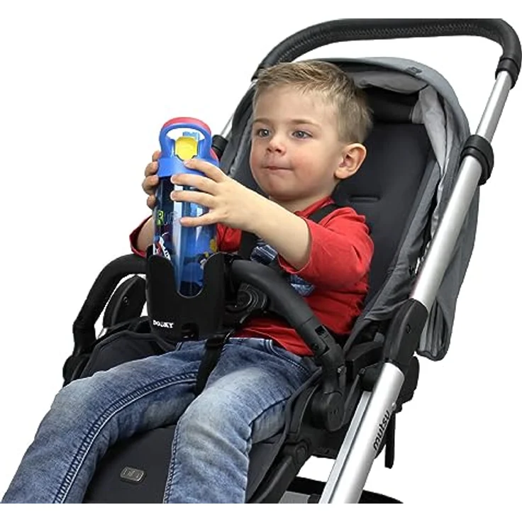 Dooky Getränkehalter für Kinderwagen und Buggy, universeller Becherhalter mit Klettverschluss, 360° Flexibilität, Anti-Rutsch-Schicht, BPA-frei - Schwarz – Bild 4