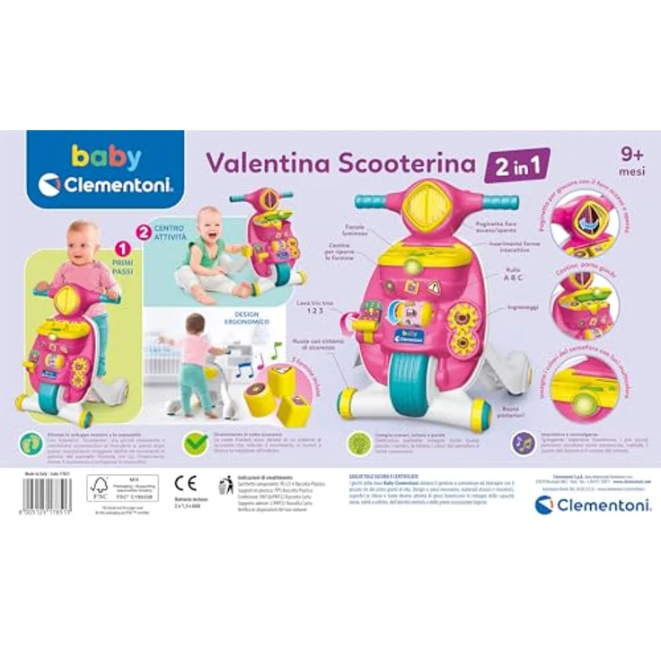 Clementoni Baby Valentina Scooterina Primi Passi 2 in 1 Aufsitzroller, Pink – Bild 3