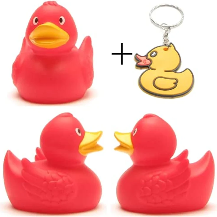 Duckshop Ronja Badeente - rot I Quietscheente I L: 7,5 cm I inkl. Badeenten-Schlüsselanhänger im Set – Bild 3