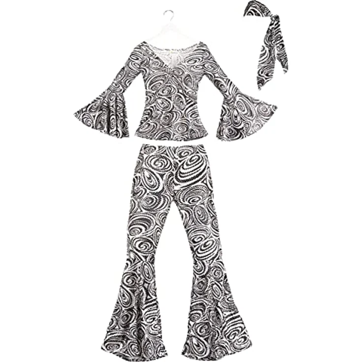 Metamorph Disco Wirbelwind Kostüm (M) mit Glockenärmeln, weitem Schlag und passendem Stirnband, 100% Polyester – Bild 8