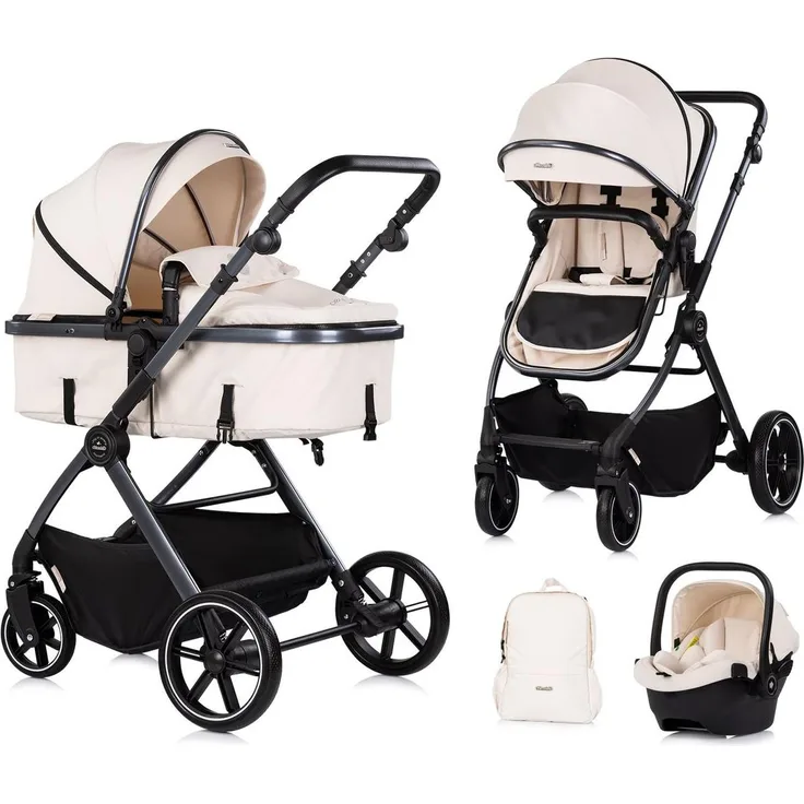 Chipolino Kombikinderwagen Pearl 3 in 1, umbaubar mit Babyschale, Wickeltasche und Fußsack, für Kinder bis 22 kg, leicht und kompakt faltbar