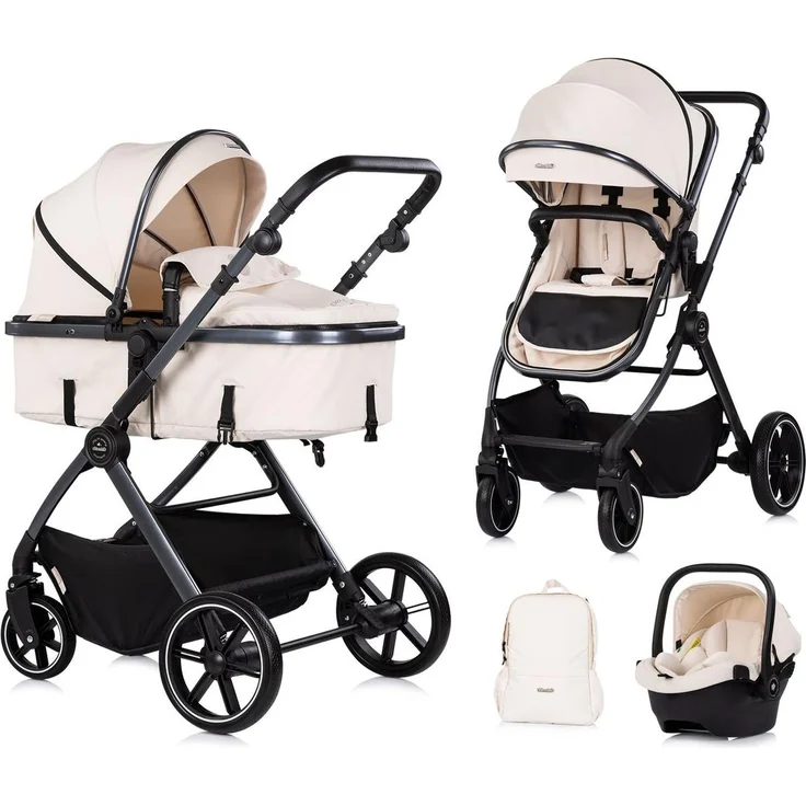Chipolino Kombikinderwagen Pearl 3 in 1, umbaubar mit Babyschale, Wickeltasche und Fußsack, für Kinder bis 22 kg, leicht und kompakt faltbar