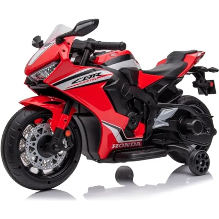 Sun Baby Kinder Elektro Motorrad CBR 1000RR, 12V Kinderfahrzeug mit 2 abnehmbaren Stützrädern (Rot)