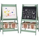 AIYAPLAY 3 in 1 Kinder Staffelei, Doppelseitig mit Tafel und Whiteboard, Grün, 54 x 46,5 x 93 cm, inkl. Aufbewahrungskörben für Kunstutensilien