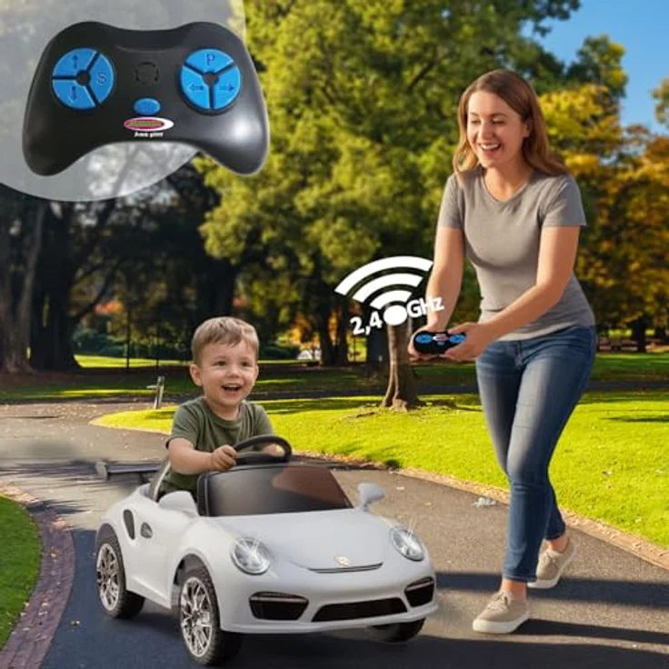 JAMARA Ride-on RUF CTR3 Club Sport Weiß, Elektroauto für Kinder ab 3 Jahren, 2,4GHz Fernsteuerung, 12,6V Li-Power, LED-Lichter, 2 Gänge, Gaspedal, Musikfunktion – Bild 2