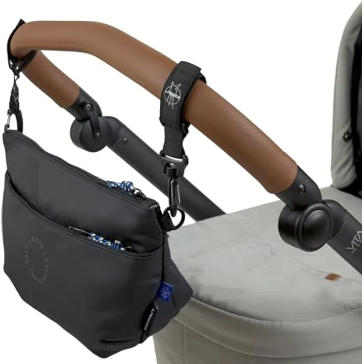 LÄSSIG Bum Bag, Baby Kinderwagenorganizer Umhängetasche, wasserabweisend, inkl. Kinderwagenbefestigung, schwarz – Bild 2