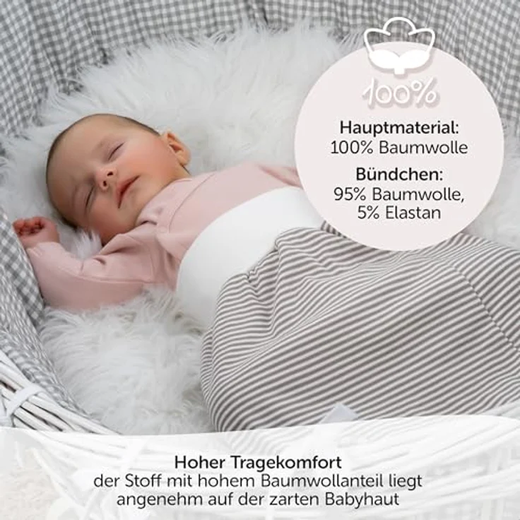 LaLoona Baby Strampelsack, leichter Schlafsack ohne Oberteil, Oeko-TEX® Standard 100, TOG 0,5, Streifen Weiß Beige – Bild 2
