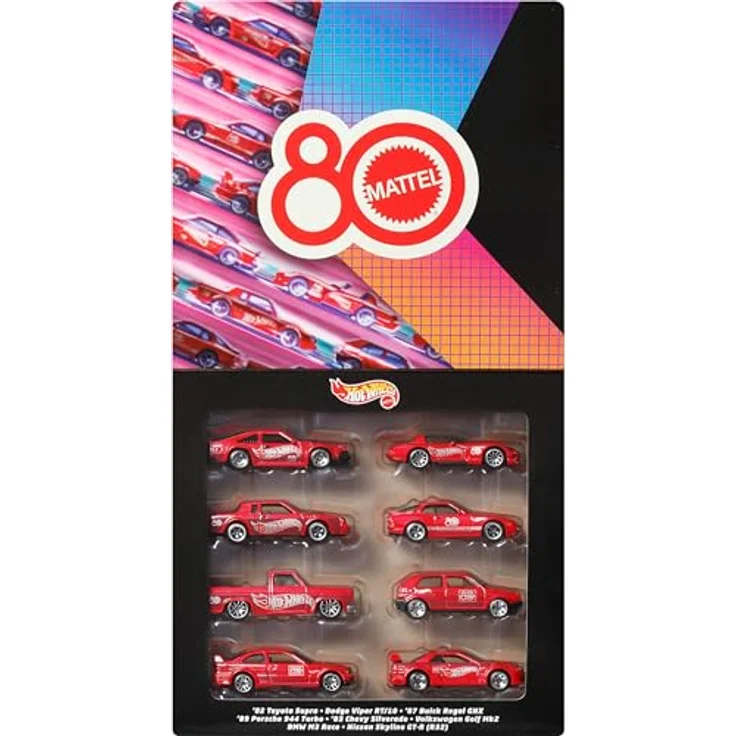 Mattel JGK09, 8er-Pack 1:64 Massstab Zinkdruckguss-Spielzeugautos im Jubiläumsdesign, nostalgische Modelle aus den 80ern und 90ern – Bild 7