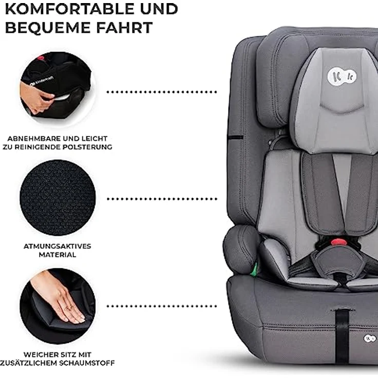 Kinderkraft SAFETY FIX 2 i-Size, Kindersitz ab 15 Monaten bis 12 Jahre (76-150 cm), mit Isofix, Top Tether, Sitzverkleinerer, grau – Bild 10