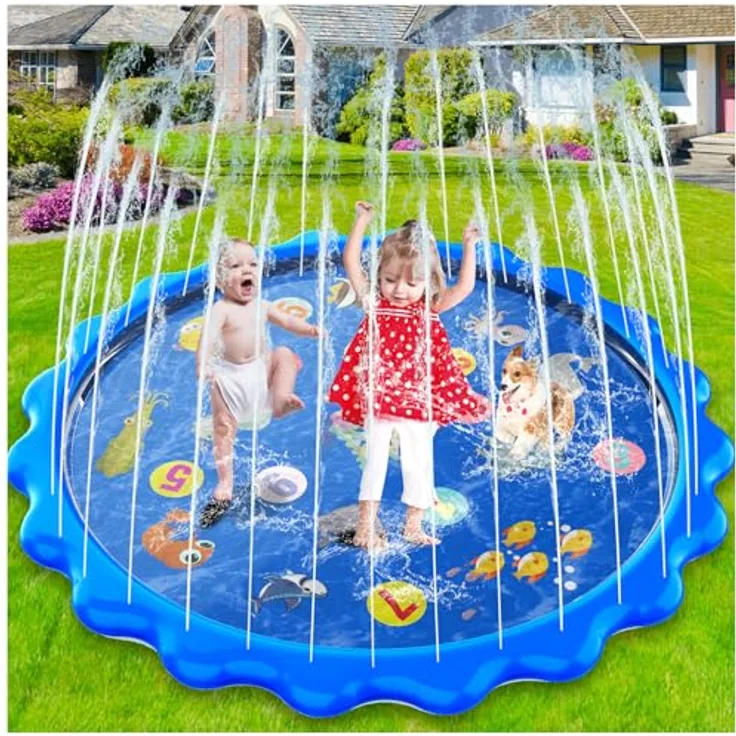 MOZOOSON Splash Pad Wasserspielzeug für Kinder und Hunde, 170CM Garten Sprinkler mit einstellbarer Wasserhöhe, rutschfest, buntes Meeresmotiv