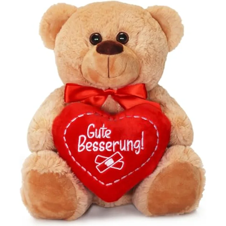 matches21 HOME & HOBBY Plüschfigur Teddybär mit Herz hellbraun beige Kuscheltier 25 cm Gute Besserung (1-St)