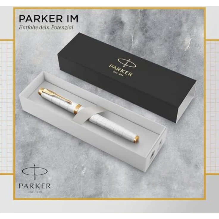 Parker IM Premium Pearl G.C. F, Füller in Gold und Weiß mit Feinspitze und Patronenfüllsystem – Bild 2