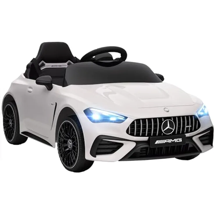 AIYAPLAY Kinder Elektroauto Mercedes-AMG, 12V mit 2,4 GHz Fernbedienung, 2 Motoren, Musik, MP3, Sanftem Start/Stopp, Federung, LED-Beleuchtung, Hilfsrädern, weiß для 3-6 Jahre