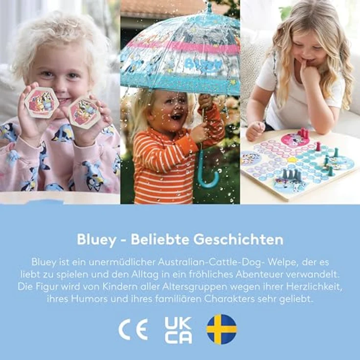 Micki Holzspiel „Mäusedorf“ von Bluey, lustiges Ludo-Spiel für Kinder mit 16 Spielfiguren in 4 Farben und Würfel – Bild 5